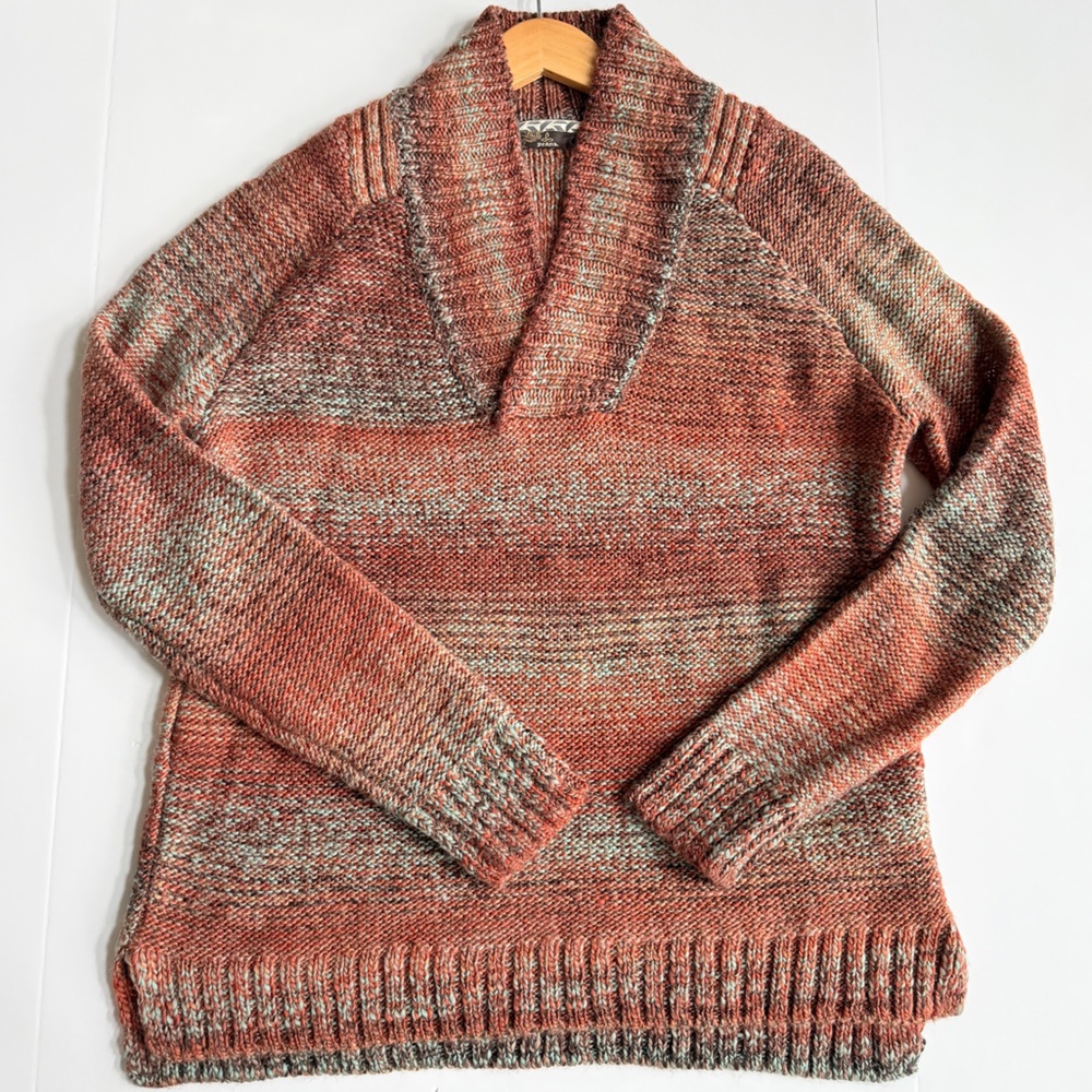 Prana Women's Oversize Comfy Wool Blend Knitted V-Neck‎  Sweater Size L